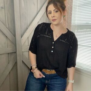 Mason and Belle Black Swiss Dot Lace Scalloped Sleeve Blouse Size XXL oversized